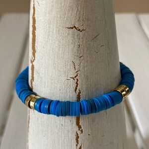 ARTISAN Bracelet Blue And Gold Heishi Polymer Clay Disc Beads with Jewelry Bag